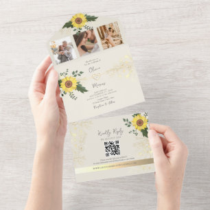 Vintage Rustic Boho Sunflower Wedding All In One Invitation