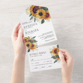 Vintage Rustic Boho Sunflowers Wedding All In One Invitation (Tearaway)