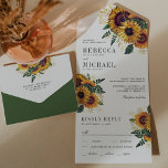Vintage Rustic Boho Sunflowers Wedding All In One Invitation<br><div class="desc">Amaze your guests with this elegant wedding invite featuring beautiful flowers and modern typography with detachable RSVP postcard. Simply add your event details on this easy-to-use template to make it a one-of-a-kind invitation.</div>