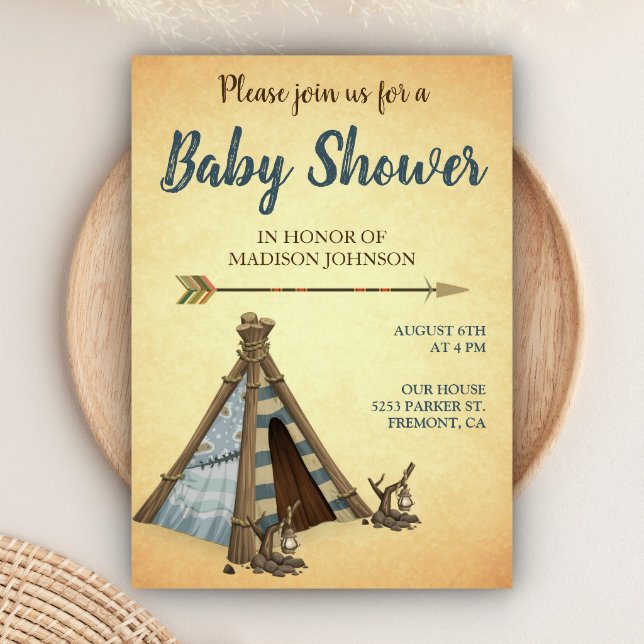 Vintage Rustic Boho Tribal Teepee Baby Shower Invitation