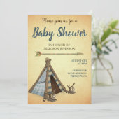 Vintage Rustic Boho Tribal Teepee Baby Shower Invitation (Standing Front)
