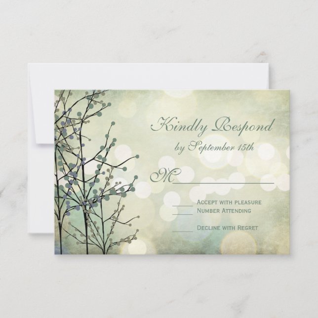 Vintage Rustic Bokeh Blossoms Wedding RSVP Cards (Front)