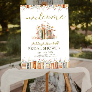 Vintage Rustic Book-Themed Floral Bridal Welcome  Foam Board
