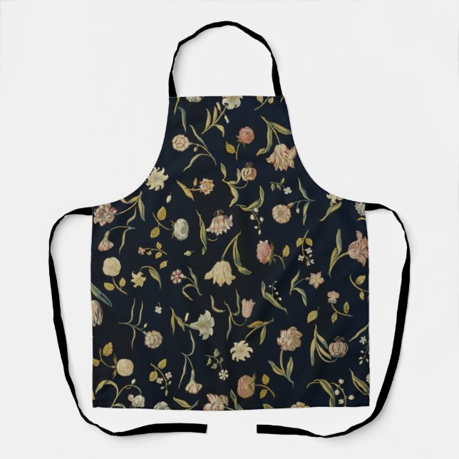 Vintage Rustic Botanical Floral Rug Pattern Apron (Front)