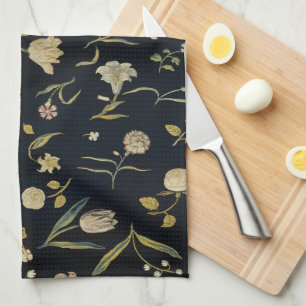 Vintage Rustic Botanical Floral Rug Pattern  Kitchen Towel