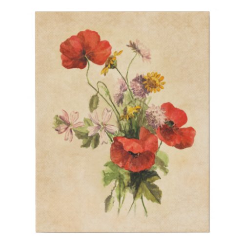 Vintage Rustic Bouquet Red Poppies Wild Flowers Faux Canvas Print