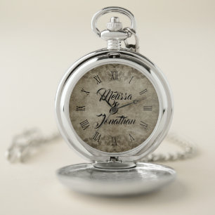 Vintage rustic Bride Groom names Wedding Pocket Watch