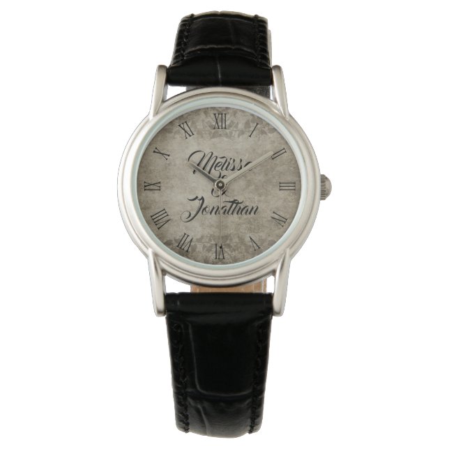 Vintage rustic Bride Groom names Wedding Watch (Front)