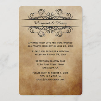 Vintage Rustic Brown Black Scrolls Post Wedding Invitation