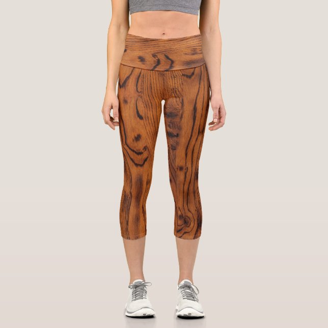 Vintage rustic brown burnt wood capri leggings (Front)