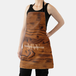 Vintage rustic brown burnt wood Monogram Apron