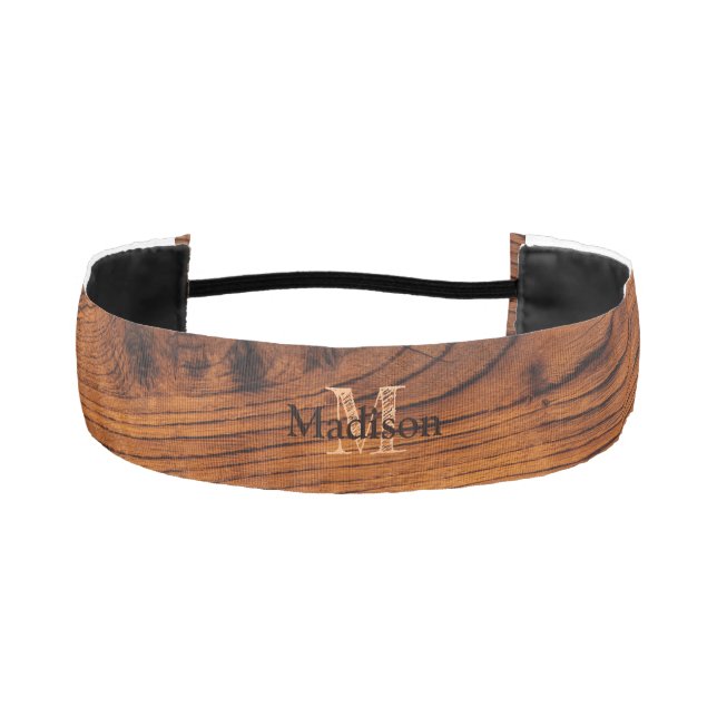 Vintage rustic brown burnt wood Monogram Athletic Headband (Front)