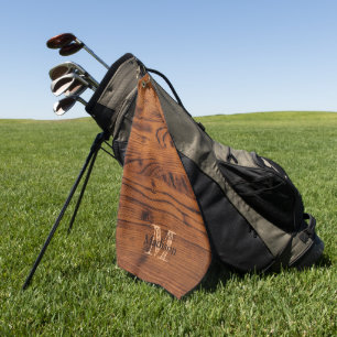 Vintage rustic brown burnt wood Monogram Golf Towel