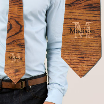 Vintage Rustic Brown Burnt Wood Monogram Neck Tie by PLdesign at Zazzle
