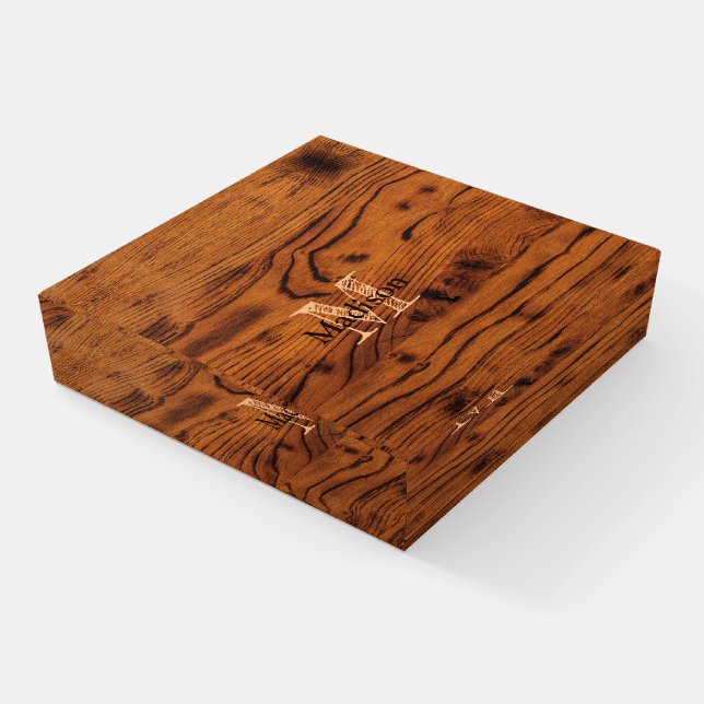 Vintage rustic brown burnt wood Monogram Paperweight (Angled)