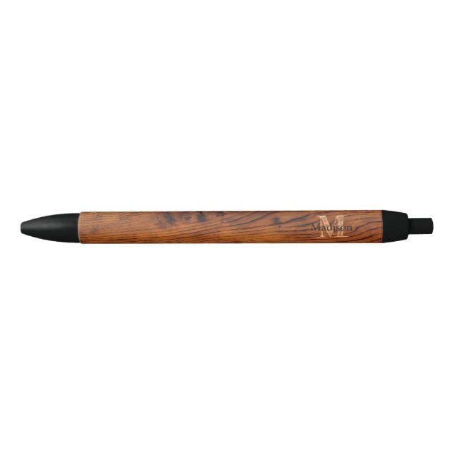 Vintage rustic brown burnt wood Monogram Pen (Front)