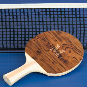 Vintage rustic brown burnt wood Monogram Ping Pong Paddle