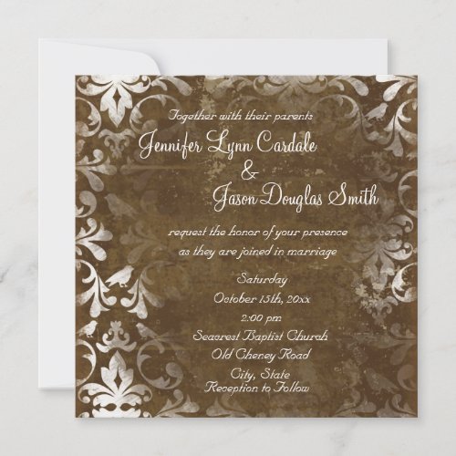 Vintage Rustic Brown Damask Wedding Invitations
