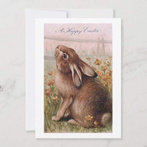 Vintage Rustic Brown Easter Bunny  Wildflowers Holiday Card