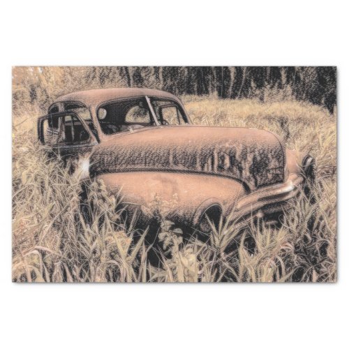 Vintage Rustic Brown Sketch Art Car Old Antique Tissue Paper