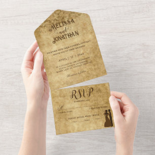Vintage rustic brown wedding Bride Groom All In One Invitation
