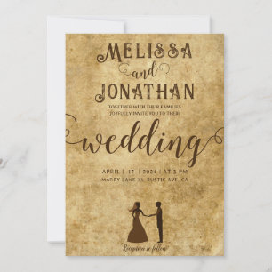 Vintage rustic brown wedding Bride Groom Invitation