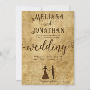 Vintage rustic brown wedding Bride Groom Invitation