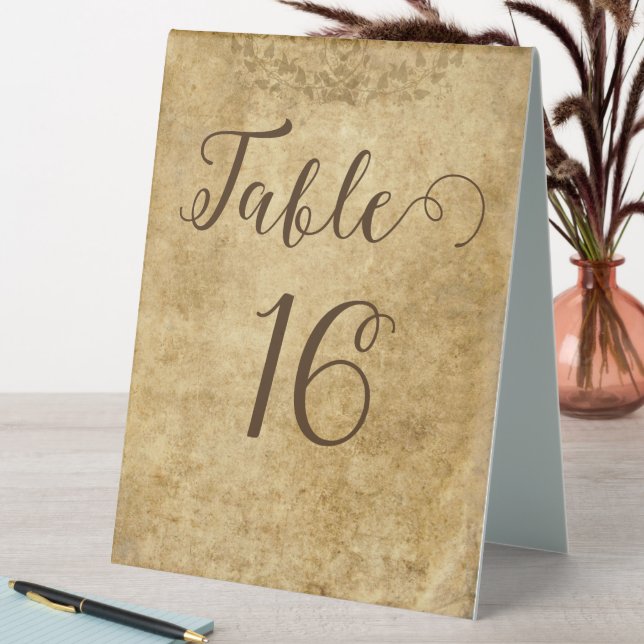 Vintage rustic brown wedding number table tent (In SItu (Table))