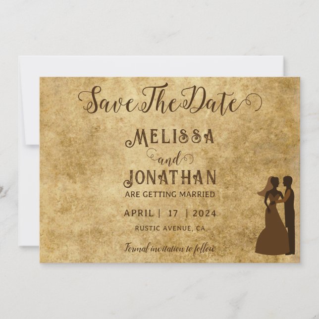 Vintage rustic brown wedding Save the date  Invitation (Front)