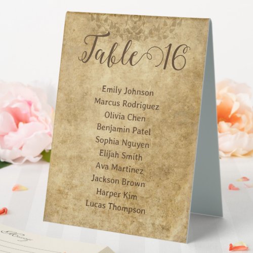 Vintage rustic brown wedding table numbers table tent sign
