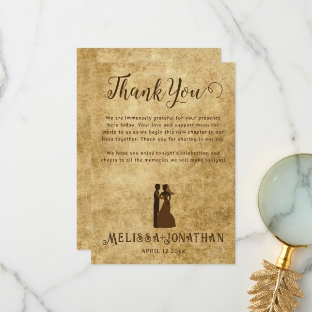 Vintage rustic brown wedding Thank you card (Front/Back In Situ)