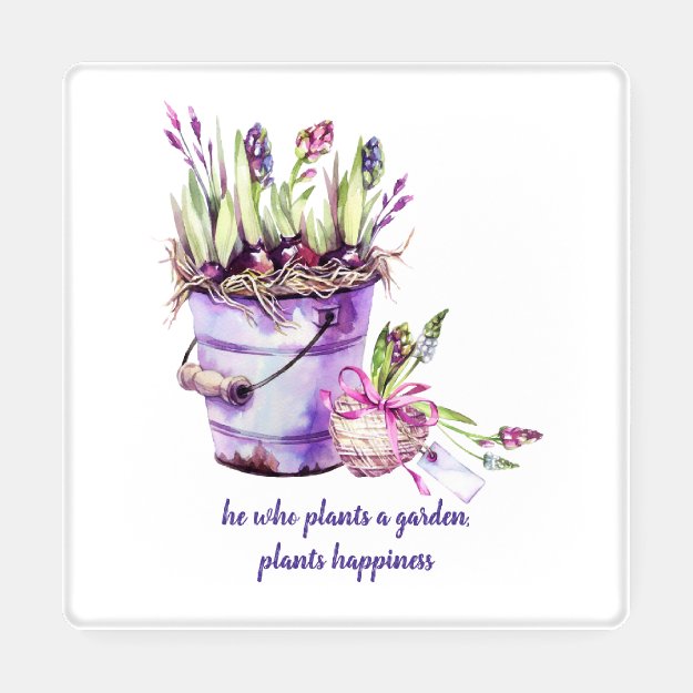 Vintage Rustic Bucket Purple and Pink Hyacinths Coaster Set