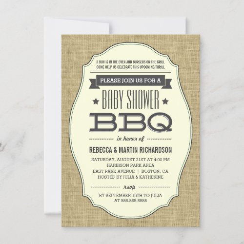Vintage Rustic Burlap BBQ Baby Shower Invitations