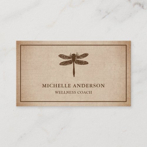 Vintage Rustic Burlap Dragonfly Business Card