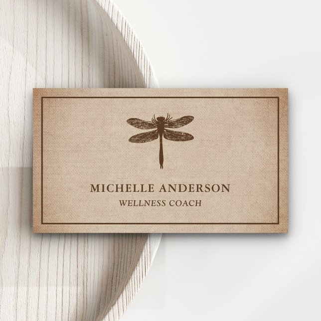 Vintage Rustic Burlap Dragonfly Business Card (Creator Uploaded)