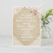 Vintage Rustic Burlap Lace Baby Shower Invitation (Standing Front)
