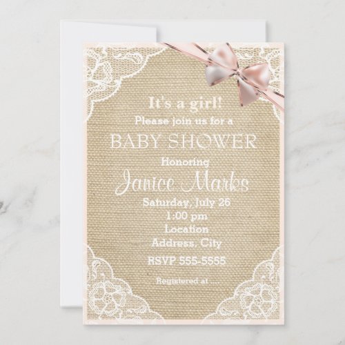 Vintage Rustic Burlap Lace Baby Shower Invitation