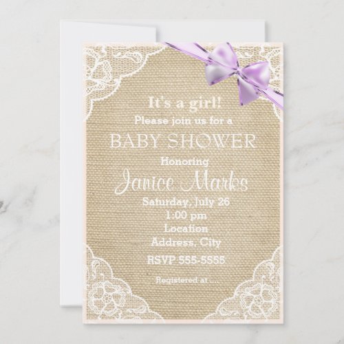 Vintage Rustic Burlap Lace Baby Shower Invitation