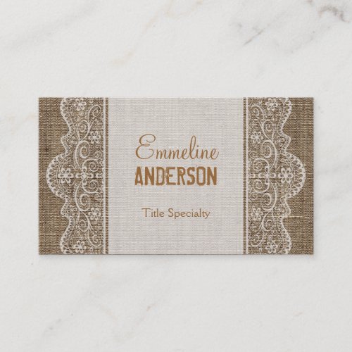 Vintage Rustic Burlap with Floral Lace Business Card