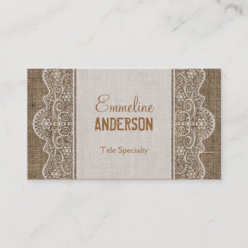 Customizable Vintage Rustic Burlap with Floral Lace Business Card Template