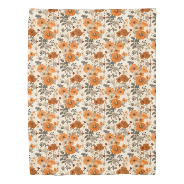 Vintage Rustic Burnt Orange Fall Flowers Pattern Duvet Cover (Front)