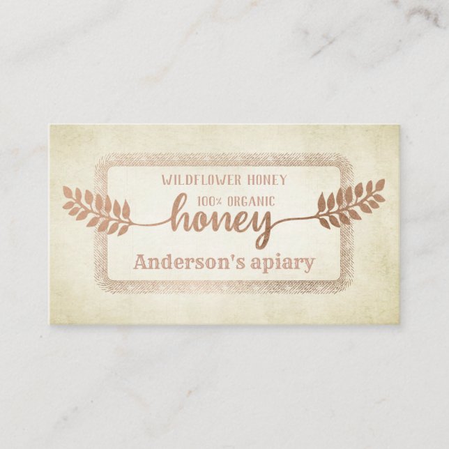 Vintage rustic calligraphy honey branch business card (Front)