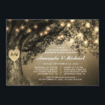 Vintage Rustic Carved Oak Tree Rehearsal Dinner Invitation<br><div class="desc">Features a gorgeous oak tree over a vintage distressed background with string lights. You can "carve" the heart to the initials of your choice. See the entire matching design collection on this page</div>