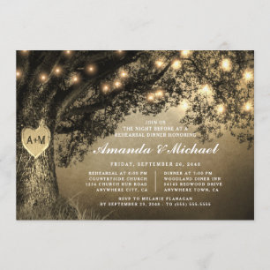 Vintage Rustic Carved Oak Tree Rehearsal Dinner Invitation