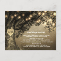 Vintage Rustic Carved Oak Tree Wedding Enclosure Card
