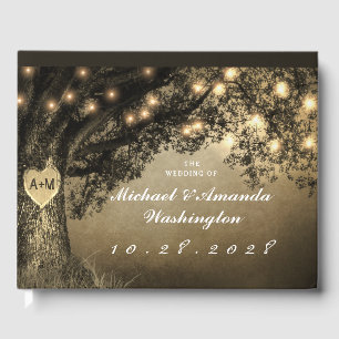 Vintage Rustic Carved Oak Tree Wedding Guest Book
