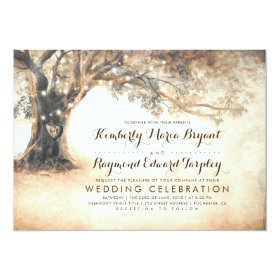 Vintage Rustic Carved Oak Tree Wedding Invitation