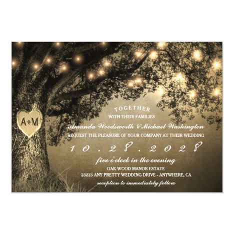 Vintage Rustic Carved Oak Tree Wedding Invitations