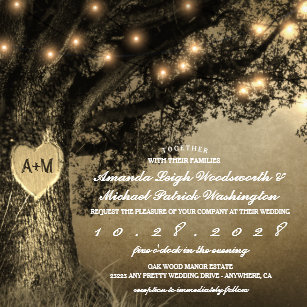 Tree Wedding Invitations Zazzle Vintage Rustic Carved Oak Tree Wedding Invitations