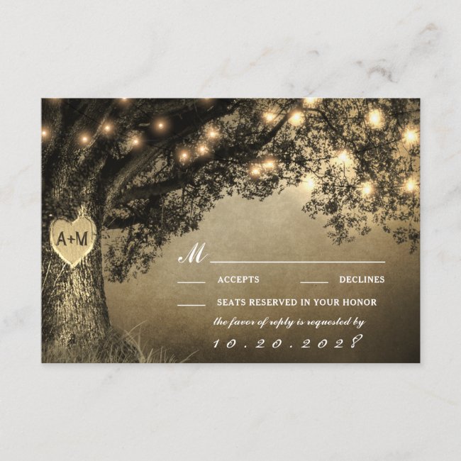 Vintage Rustic Carved Oak Tree Wedding RSVP Cards